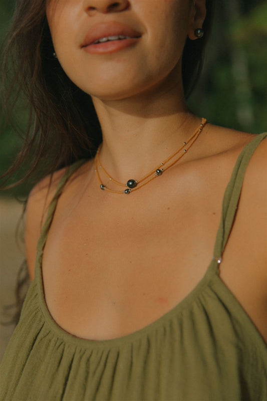 The Mini Beaded Necklace in Peach