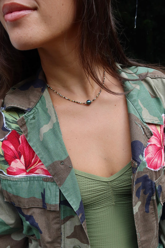 The Mini Beaded Necklace in Camo