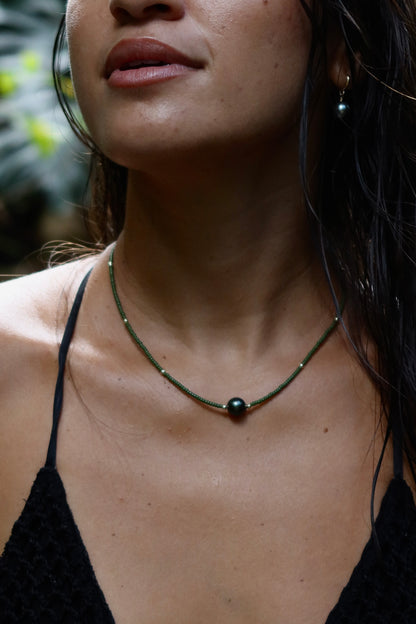 The Mini Beaded Necklace in Forest