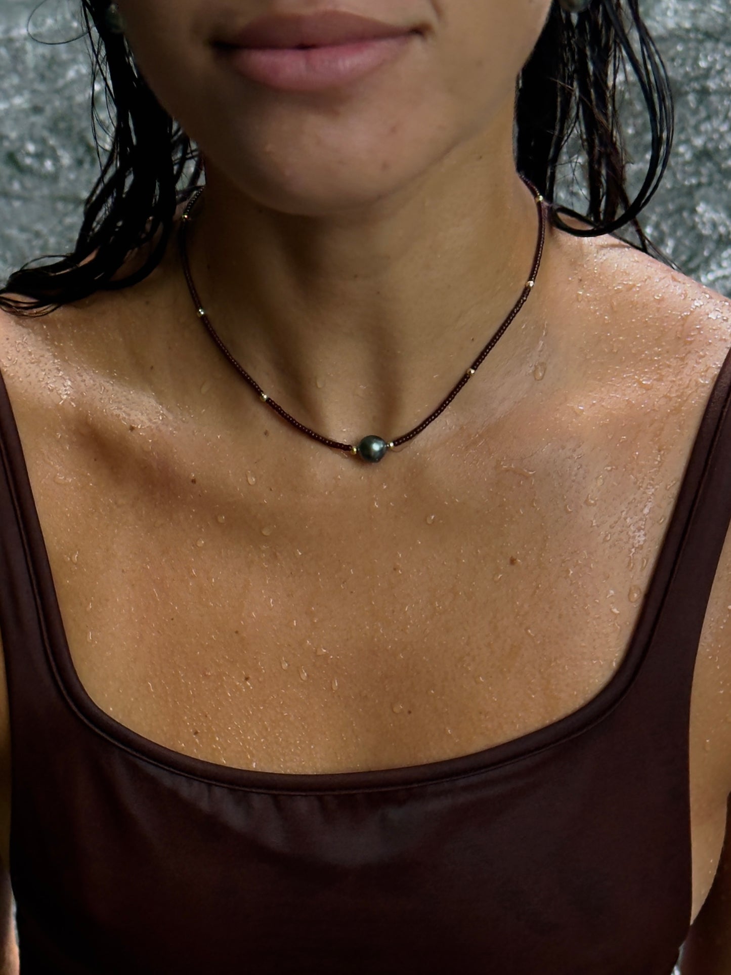 The Mini Beaded Necklace in Espresso