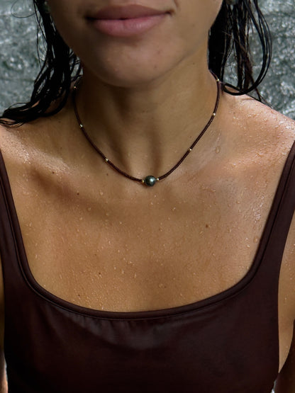 The Mini Beaded Necklace in Espresso