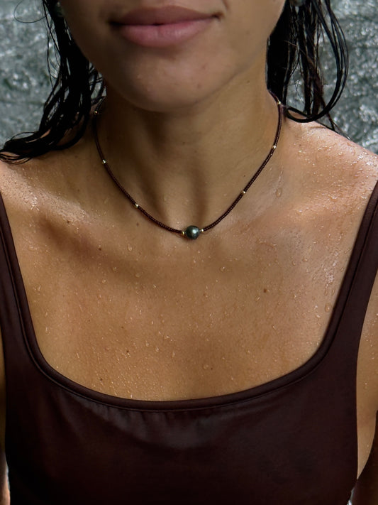 The Mini Beaded Necklace in Espresso